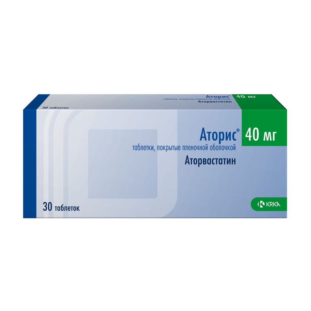 Аторис, 40 мг, таблетки, покрытые пленочной оболочкой, 30 шт.