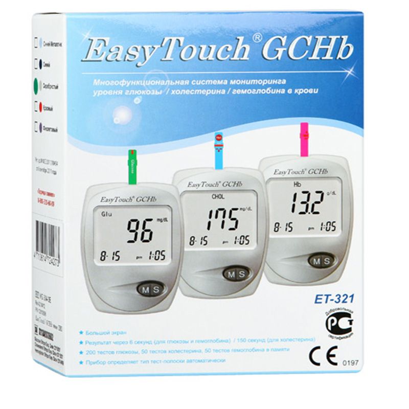 фото упаковки EasyTouch GCHB анализатор крови Глюкоза Холестерин Гемоглобин