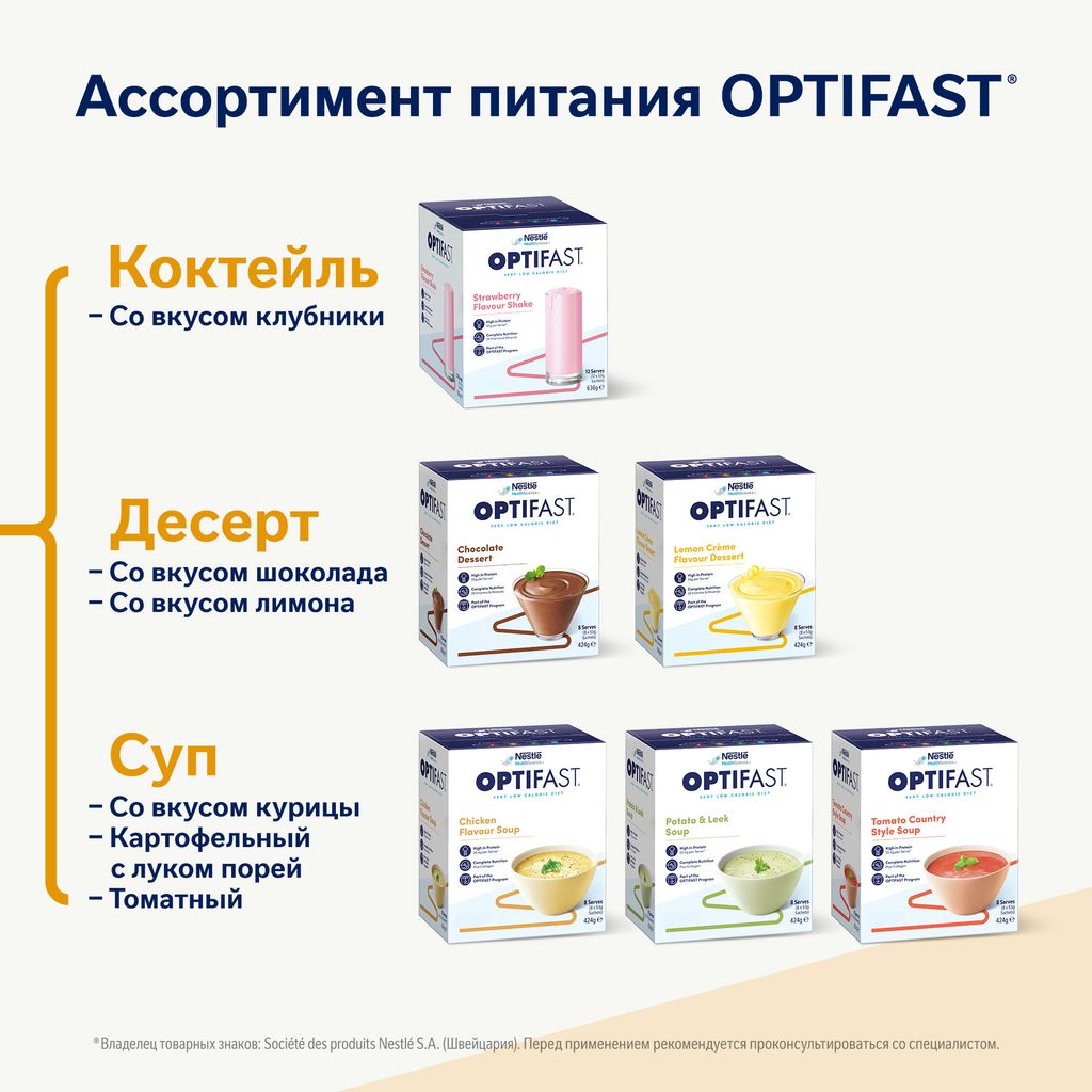 Optifast Диетическое лечебное энтеральное питание, для детей с 7 лет и взрослых, порошок, суп со вкусом курицы, 53 г, 8 шт.