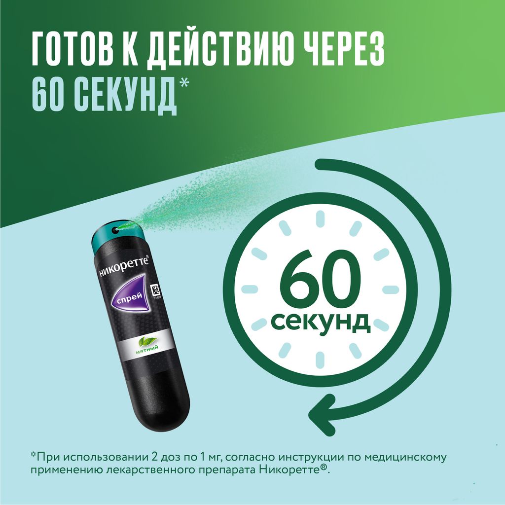 Никоретте, 1 мг/доза, 150 доз, спрей для местного применения дозированный, мята, 13.2 мл, 2 шт.