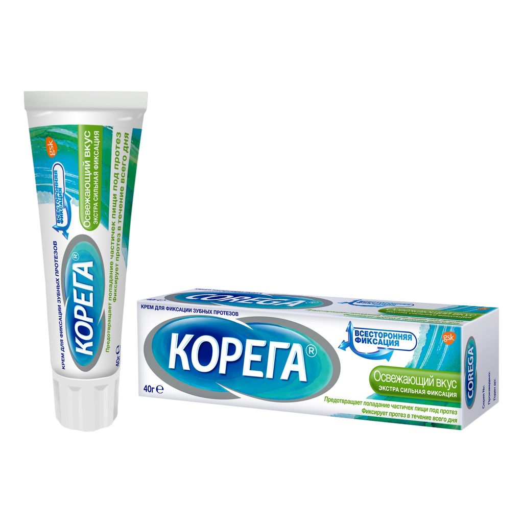 Корега Освежающий вкус Крем для фиксации зубных протезов, крем для фиксации зубных протезов, 40 г, 1 шт.