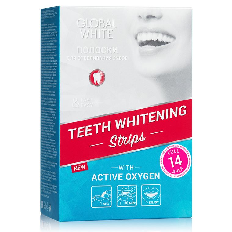 фото упаковки Global White полоски отбеливающие для зубов Максимальный эффект за 14 дней