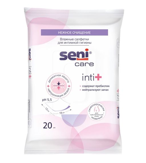 Seni Care Inti+ Салфетки влажные для интимной гигиены, салфетки влажные, 20 шт.