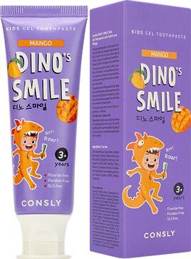 Consly Dino’s smile Детская гелевая зубная паста c ксилитом, паста зубная, манго, 60 г, 1 шт.