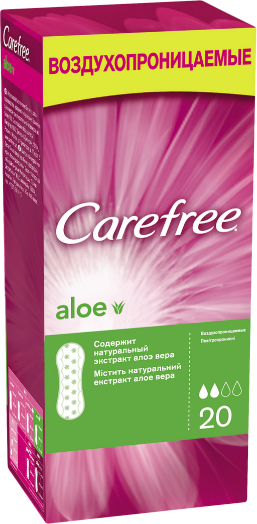 Carefree Aloe салфетки женские гигиенические, прокладки ежедневные, воздухопроницаемые, 20 шт.