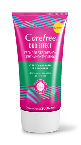 Carefree Duo effect Гель для интимной гигиены, гель, с зеленым чаем и алоэ вера, 200 мл, 1 шт.