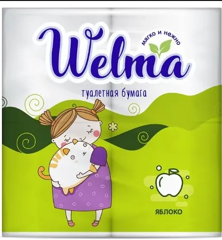 Welma Бумага туалетная двухслойная, с ароматом яблока, 4 шт.