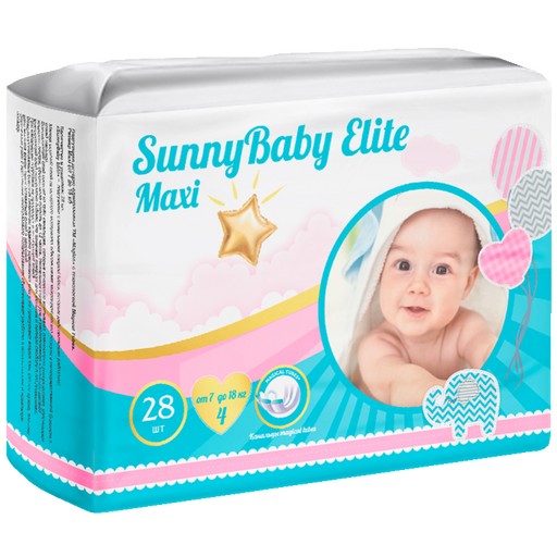 Sunnybaby Elite Подгузники детские maxi, 7-18 кг, р. 4, с каналами Magical Tubes, 28 шт.