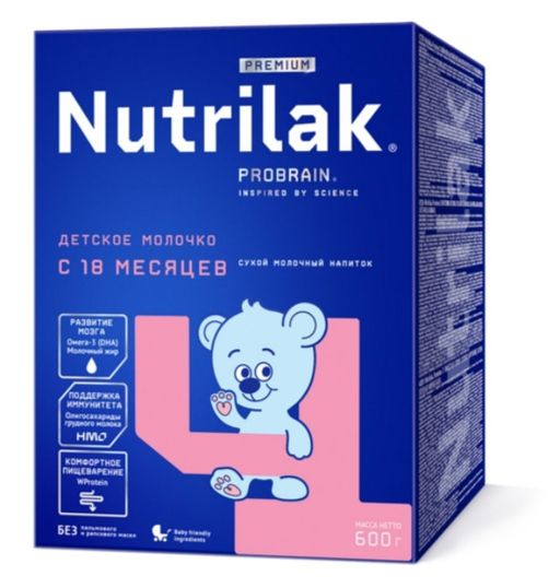 Nutrilak Premium 4 Детский сухой молочный напиток, для детей с 18 месяцев, смесь молочная сухая, 600 г, 1 шт.