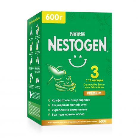 Nestogen 3, для детей с 12 месяцев, смесь молочная сухая, с пребиотиками и лактобактериями, 600 г, 1 шт.