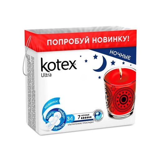 Kotex ultra night прокладки ночные поверхность сеточка, прокладки гигиенические, 7 шт.