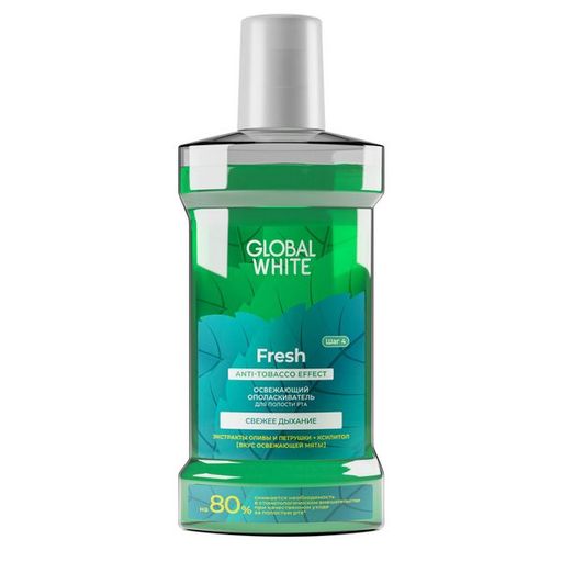 Global White Ополаскиватель с экстрактом оливы петрушки, anti-tobacco effect, 300 мл, 1 шт.
