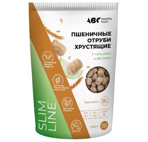 ABC Healthy Food Отруби пшеничные хрустящие, отруби, с кальцием и яблоком, 100 г, 1 шт.