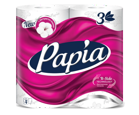 Papia Туалетная бумага 3х-слойная белая, 4 шт.