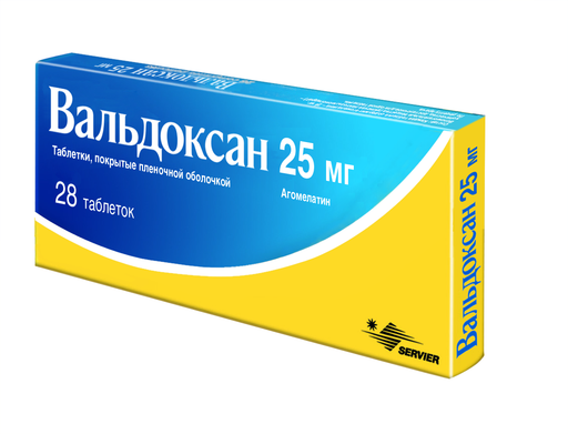 Вальдоксан, 25 мг, таблетки, покрытые пленочной оболочкой, 28 шт.