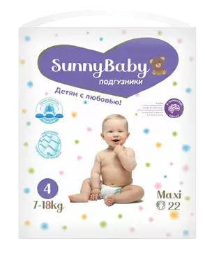Sunnybaby Подгузники детские maxi, 7-18 кг, р. 4, 22 шт.