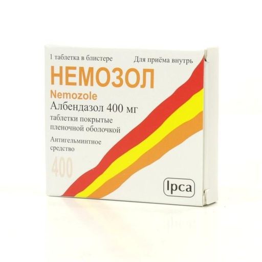 Немозол, 400 мг, таблетки, покрытые пленочной оболочкой, 1 шт.
